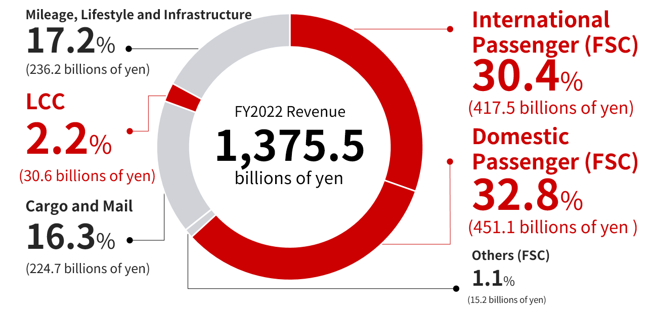 Pie chart showing the revenue of international and domestic passenger transport businesses