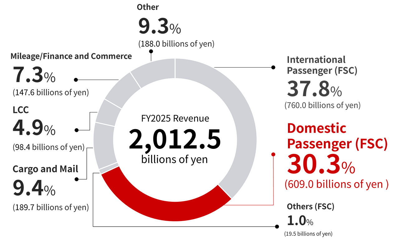 Pie chart showing the FY2025 revenue of domestic passenger,full service carrier