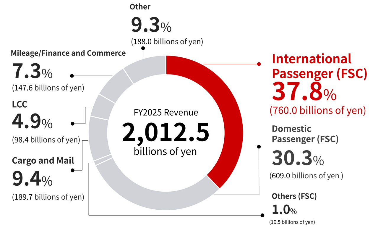 Pie chart showing the FY2025 revenue of international passenger,full service carrier