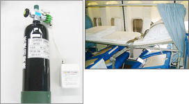 Photo: Medical oxygen bottles, stretchers (cots)