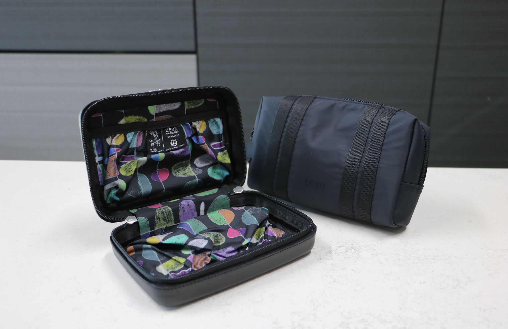 Artwork featured on First Class in-flight amenities for international flights (4 variations)
