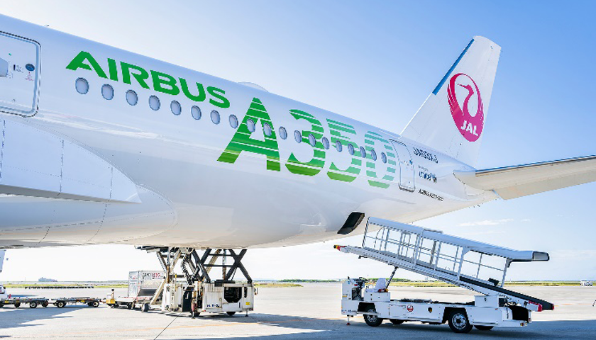 Third A350-900 aircraft (green) used on the day of the model flight