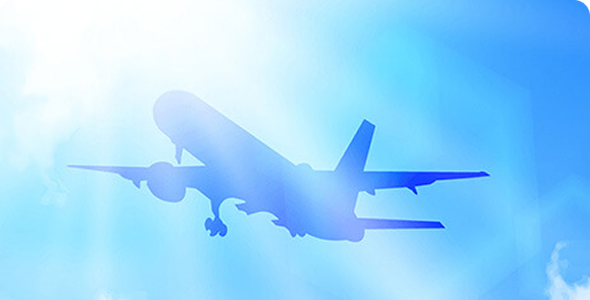 An image of an airplane flying toward the sun.