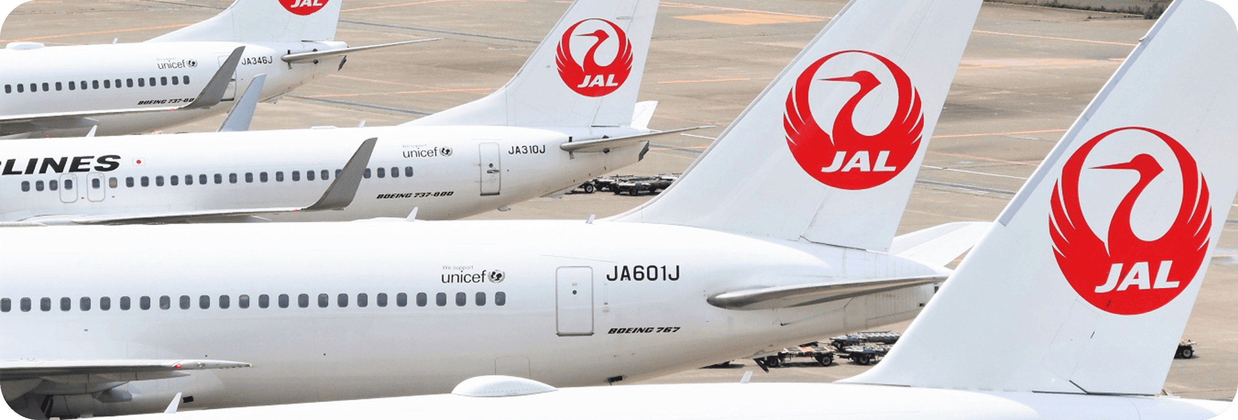 空港に駐機中の複数のJAL機