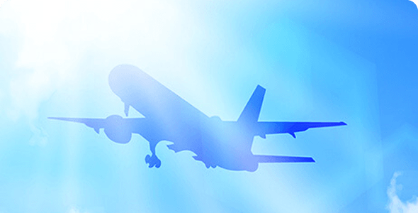 太陽に向かって飛ぶ飛行機のイメージ